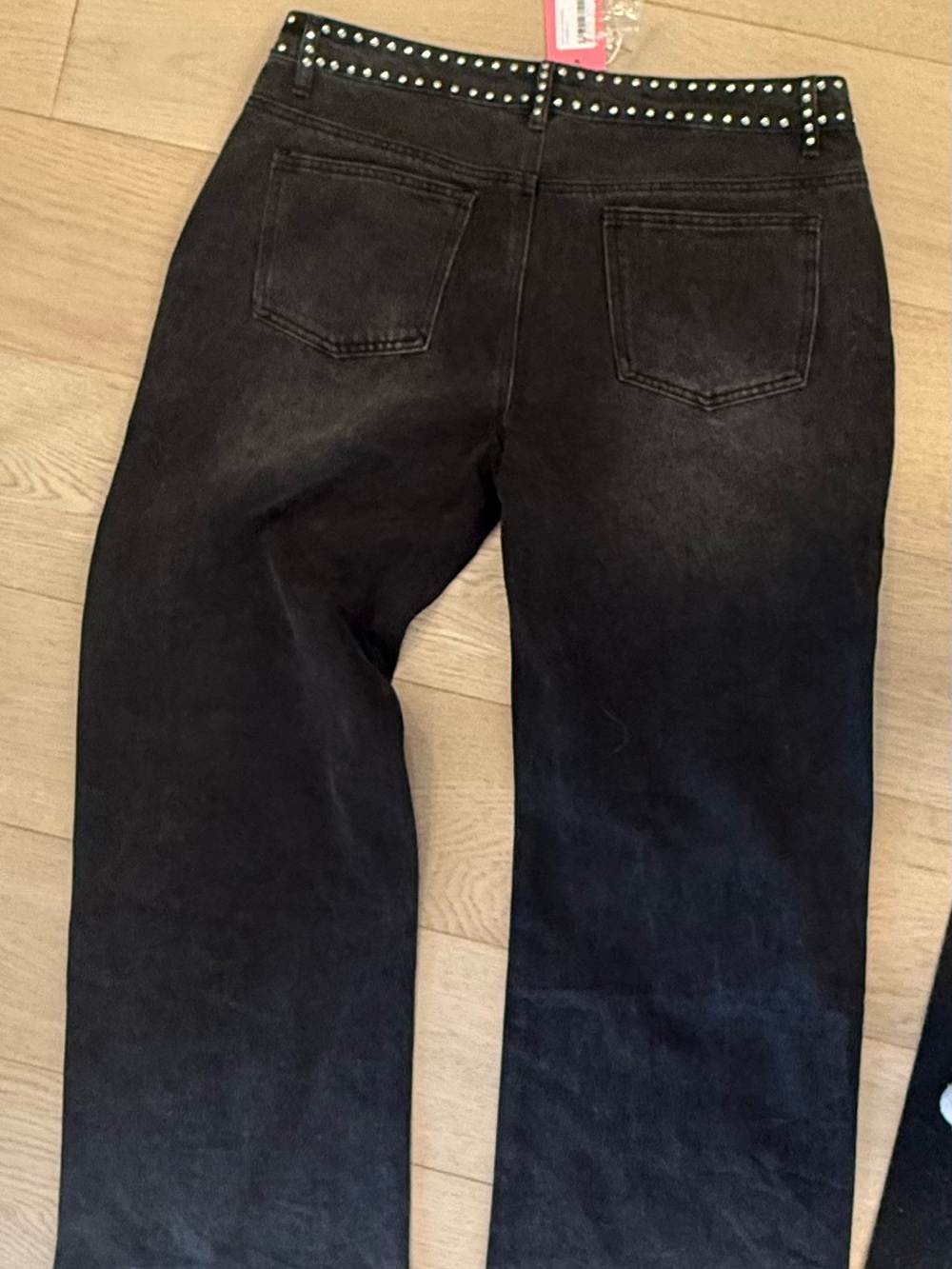 Edikted Black Studded Wide Leg Jeans with Silver Accents - Picture 3 of 3